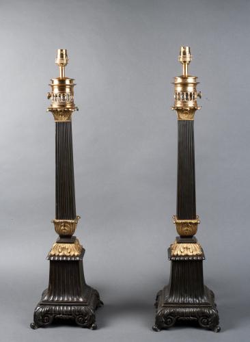 French Bronze and Ormolu Regulateur Table Lamps