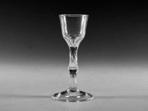 Antique facet stem wine glass English circa 1780