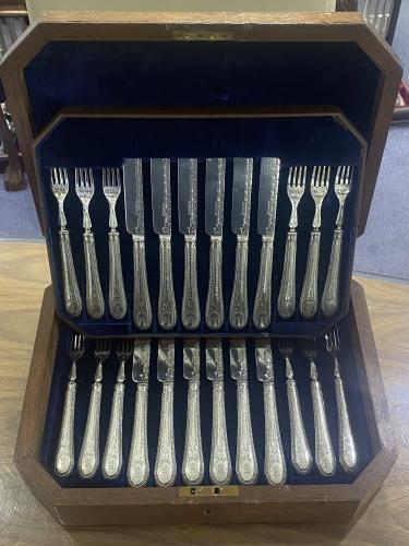 Victorian silver fruit dessert knives and forks 1865 Martin Hall and Co