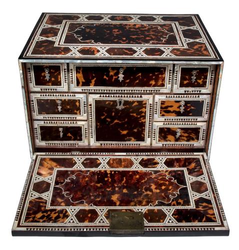 Indo-Portuguese Tortoiseshell, Mother of Pearl and Ivory Inlaid Table Cabinet