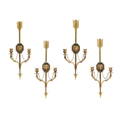 Set of Four of Italian Ormolu Wall Lights or Appliques in the French Empire Style