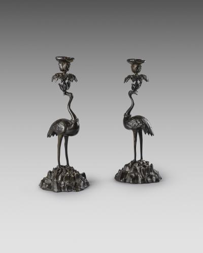 19th century bronze candlesticks