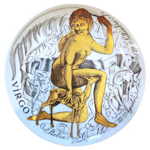 Piero Fornasetti Zodiac Porcelain Plate, Astrological Sign-Virgo, Astrali Pattern, Made for Corisia in 1969 #6 in series.