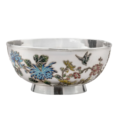 Chinese Export Silver and Enamel Bowl