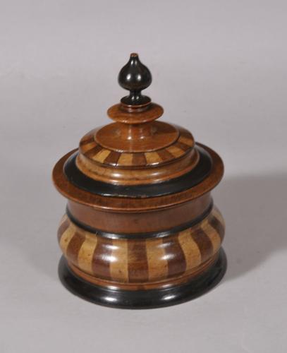 S/6020 Antique Treen 19th Century Turned and Staved Tobacco Jar