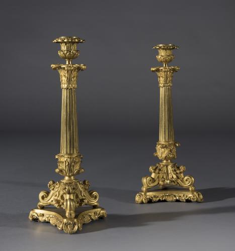 Pair of William IV Period Gilt Bronze Candlesticks