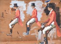 Sir Alfred James Munnings, P.R.A., R.W.S. (1878-1959) - Four Grey Horses: Studies of The 9th Duke of Marlborough and Lord Ivor Spencer-Churchill