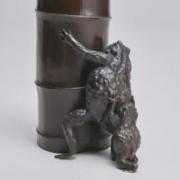 A charming Bronze vase depicting a pair of Toads stalking a Snail (Japanese Circa 1880)
