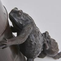 A charming Bronze vase depicting a pair of Toads stalking a Snail (Japanese Circa 1880)