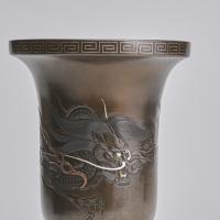 Japanese late 19th Century Bronze and multi-metal sleeve vases with Dragon decoration