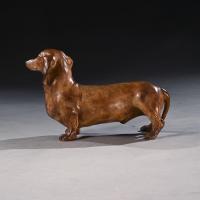 French Life-like Glazed Terracotta Sculpture of a Dachshund Dog