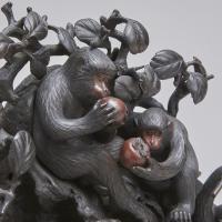 A fascinating antique Japanese Bronze clock depicting a troop of monkeys (Circa 1880)