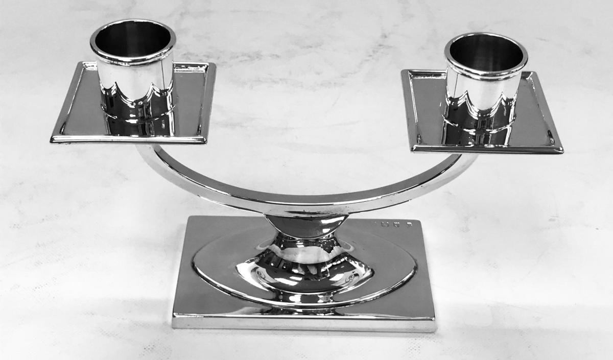 Pair of English Sterling Silver Art Deco Candelabra