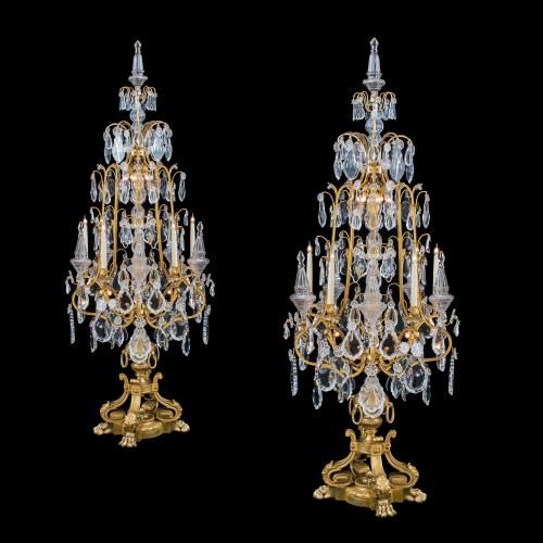 Pair of Louis XV Style Ormolu & Crystal Girandoles Probably by Baccarat