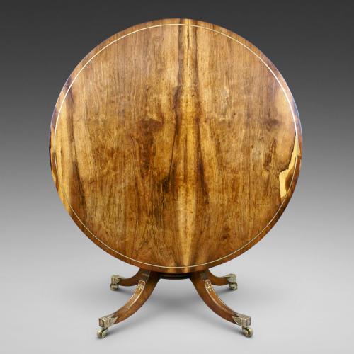 Regency period rosewood and brass inlaid centre table