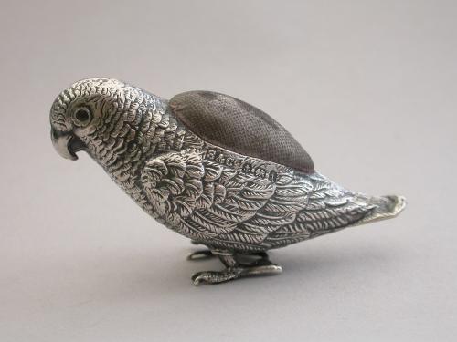 Edwardian Novelty Silver Parrot Pin Cushion