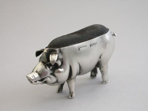 Edwardian Novelty Silver Pig Pin Cushion