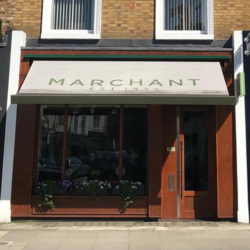 120 Kensington Church Street, Marchant gallery building frontage April 2018