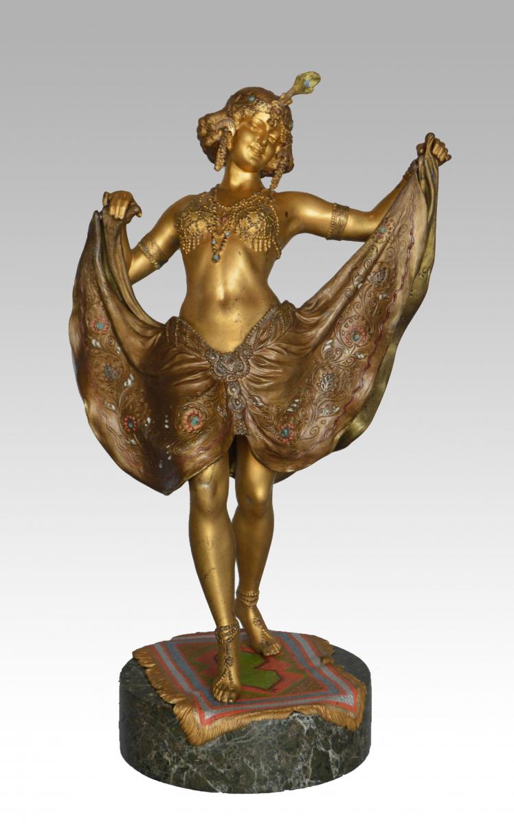 Erotic cold painted bronze sculpture of a dancer by Bergman | BADA