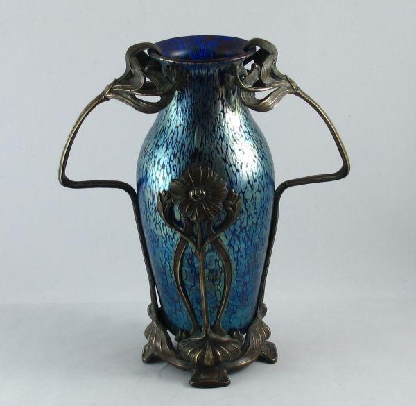Art Nouveau Loetz Papillon vase in a metal mount | BADA