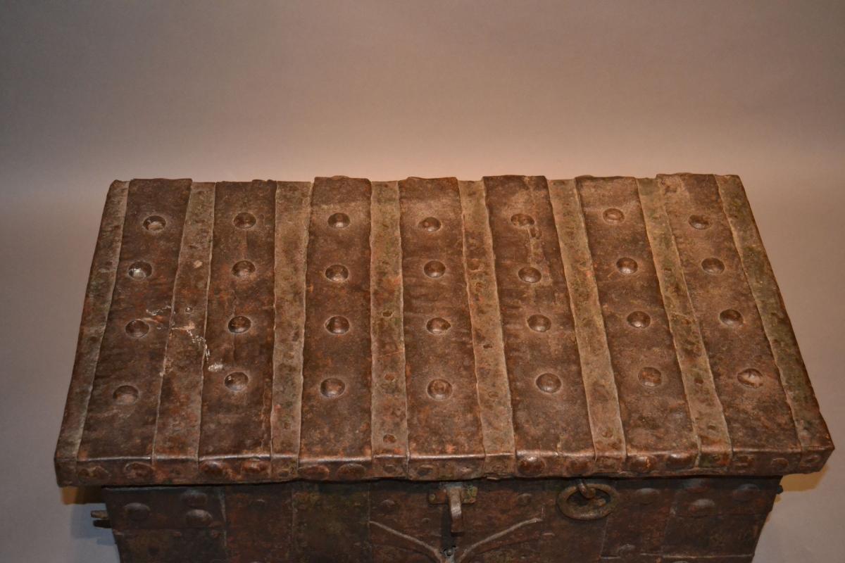 A 15th/16th century oak iron bound strongbox