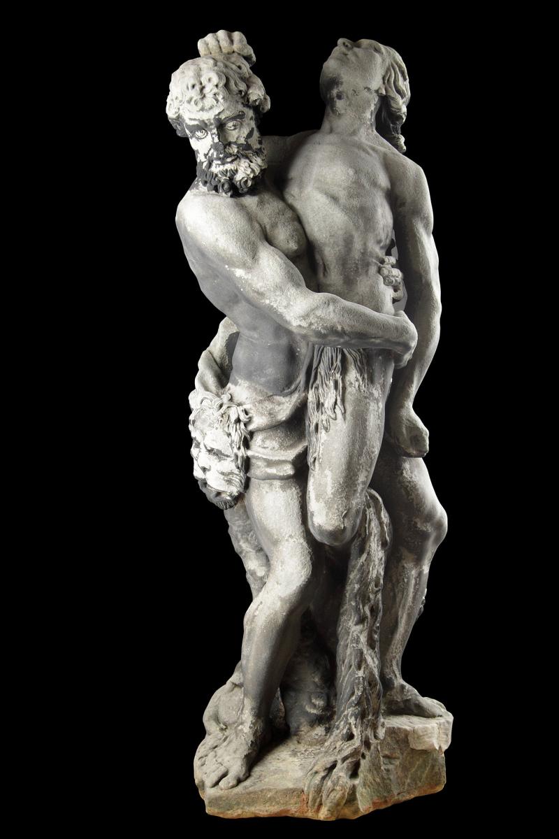 Baroque Bentheim Sandstone Mythological Sculpture of the God Hercules  Wrestling the Giant Antaeus | BADA