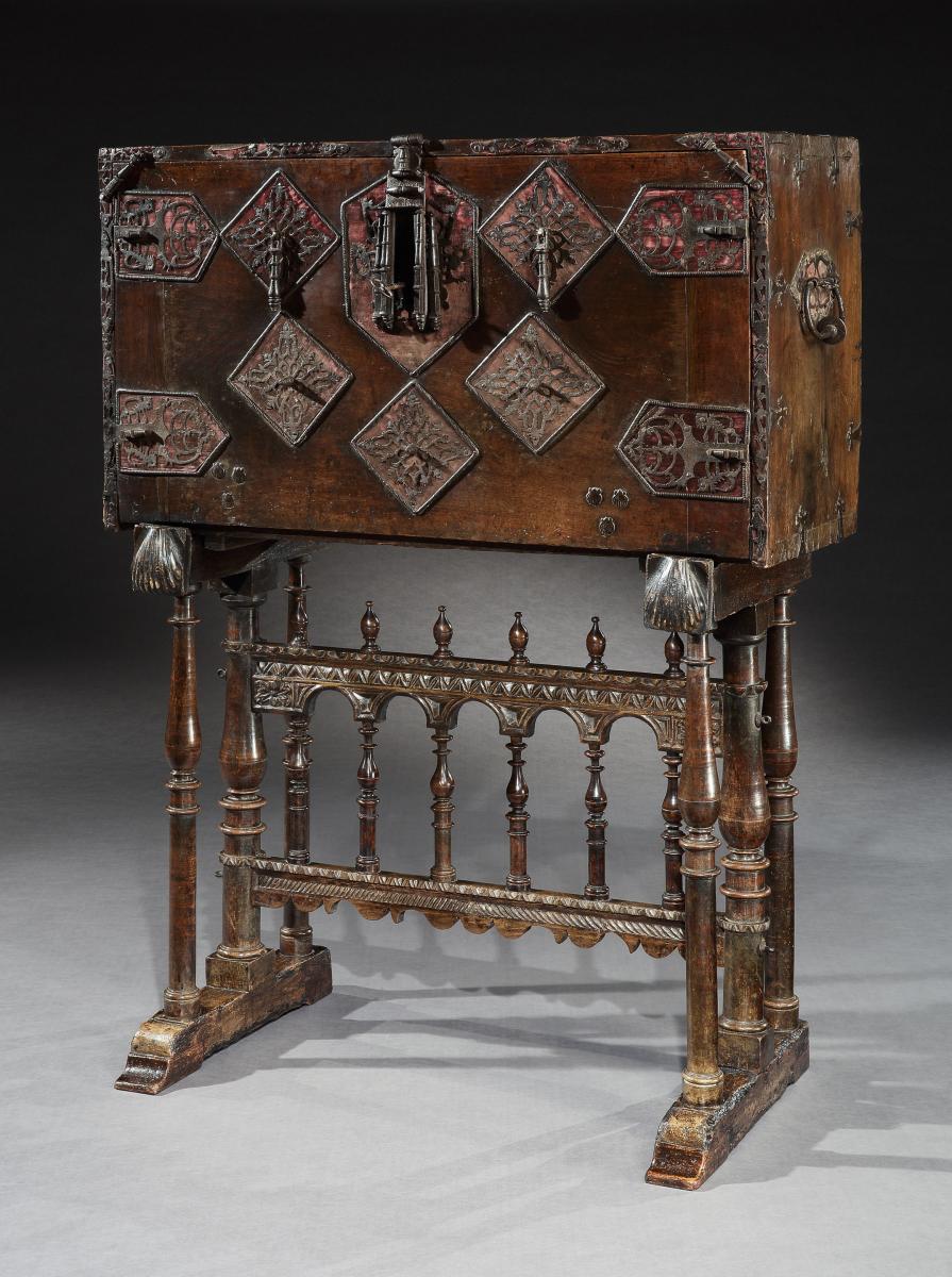 Vargueno or bargueno, late-16th-early-17th century, Spanish Renaissance,  walnut escritorio with carved, gilded and painted interior, Salamanca | BADA