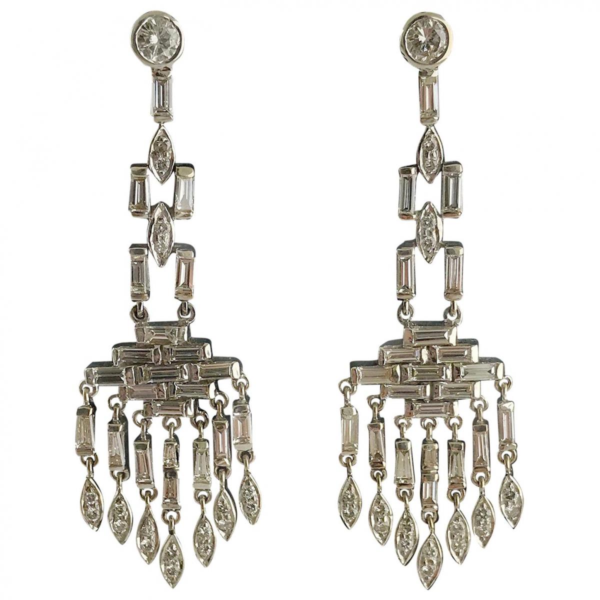 Art Deco Platinum Diamond Chandelier Earrings, Circa 1930 | BADA