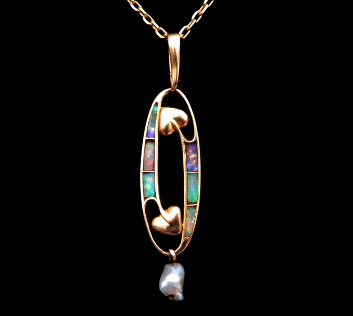 Archibald Knox opal and gold pendant for Liberty & Co | BADA