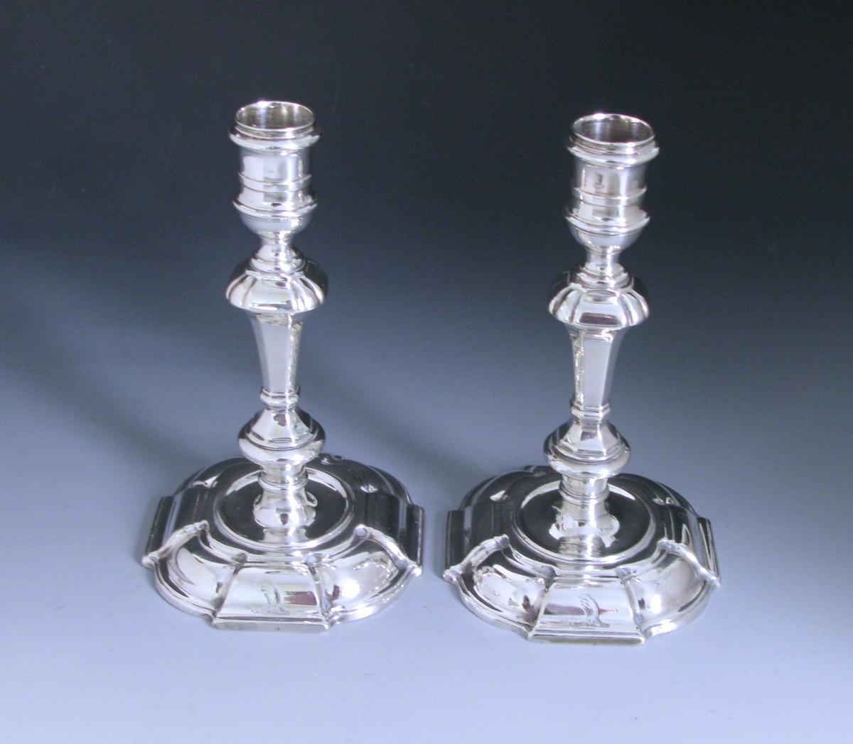 A pair of George II Antique Silver Cast Candlesticks made in 1735 by Simon  Jouet of London | BADA