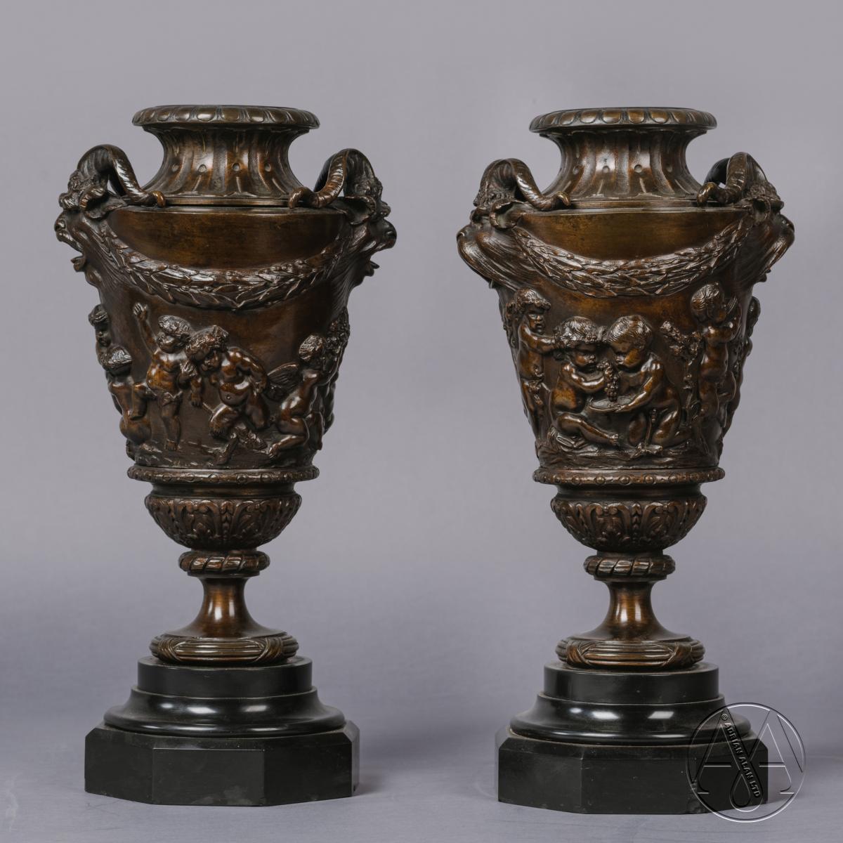 Patinated Bronze Bacchanalian Vases