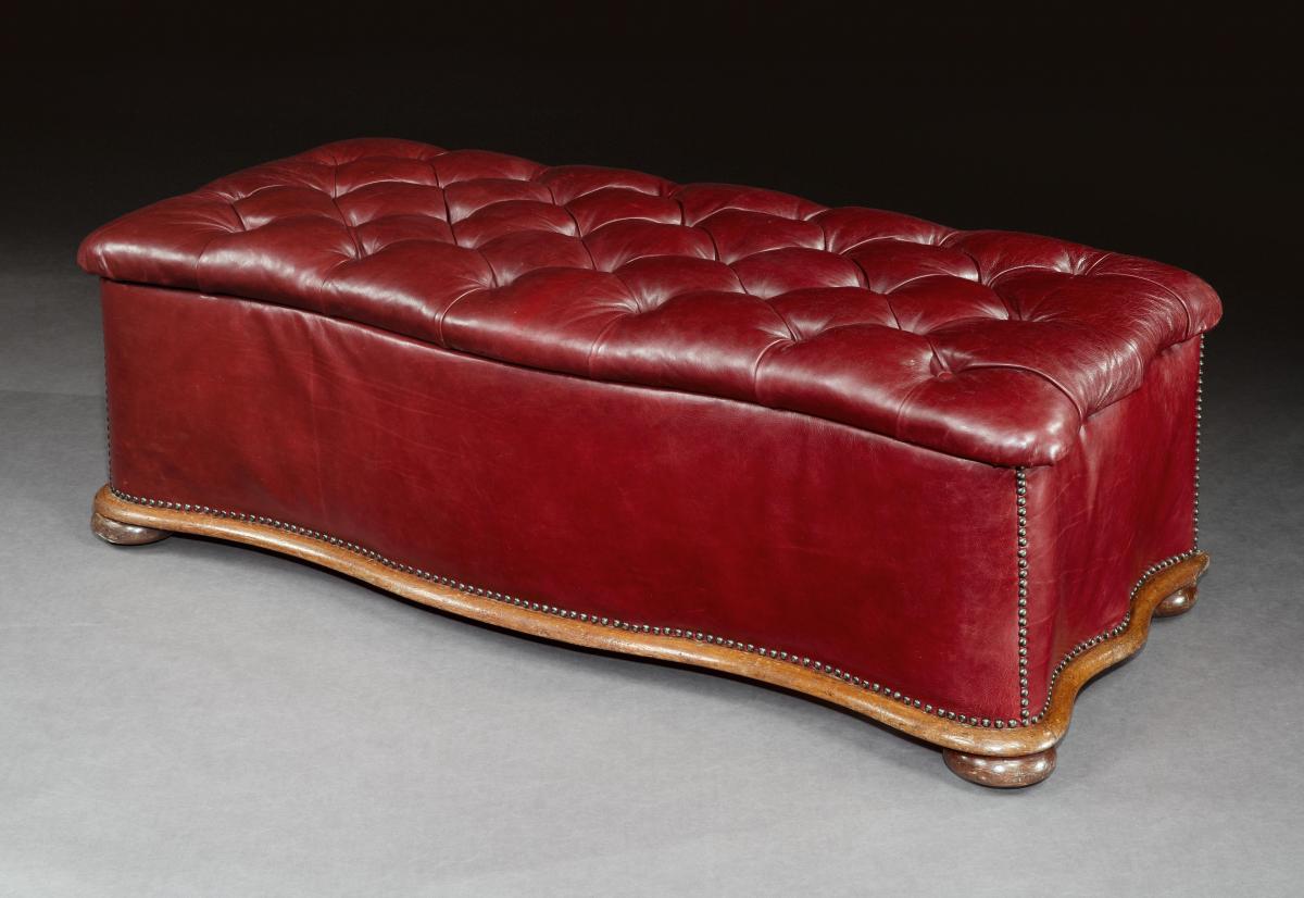 19th Century English Burgundy Leather Ottoman | BADA