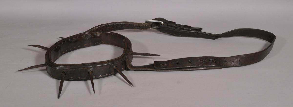 S/4383 Antique Leather and Iron Spiked Hunting Dog Collar of the Georgian  Period | BADA