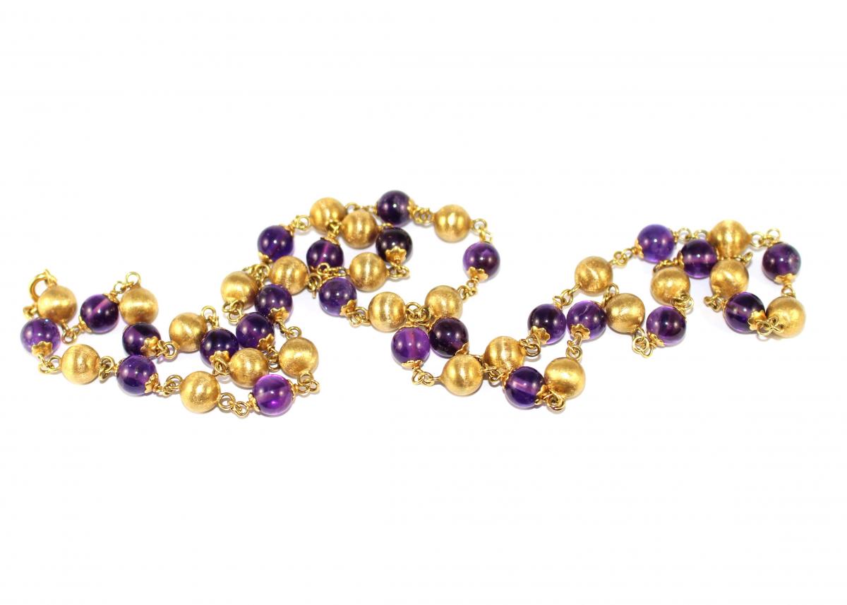 Vintage Amethyst and Gold Bead Necklace | BADA