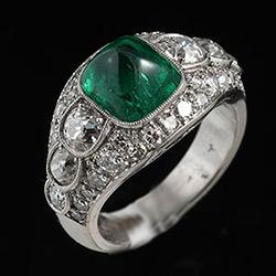 Columbian sugar loaf emerald and diamond platinum ring | BADA