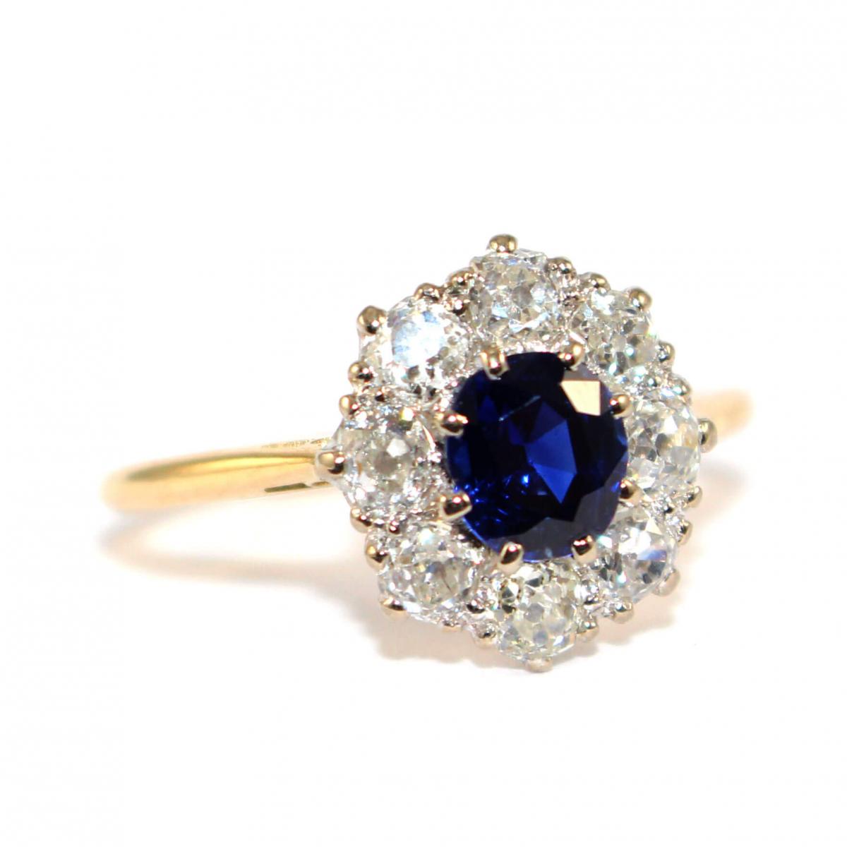 Edwardian Oval Sapphire & Diamond Cluster Ring c.1920 | BADA