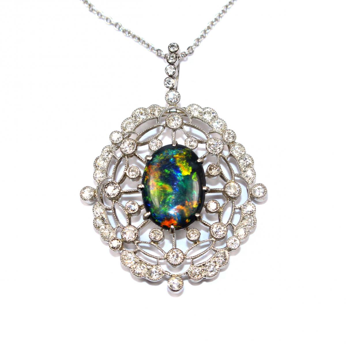 Art Deco Opal and Diamond Pendant circa 1930 | BADA