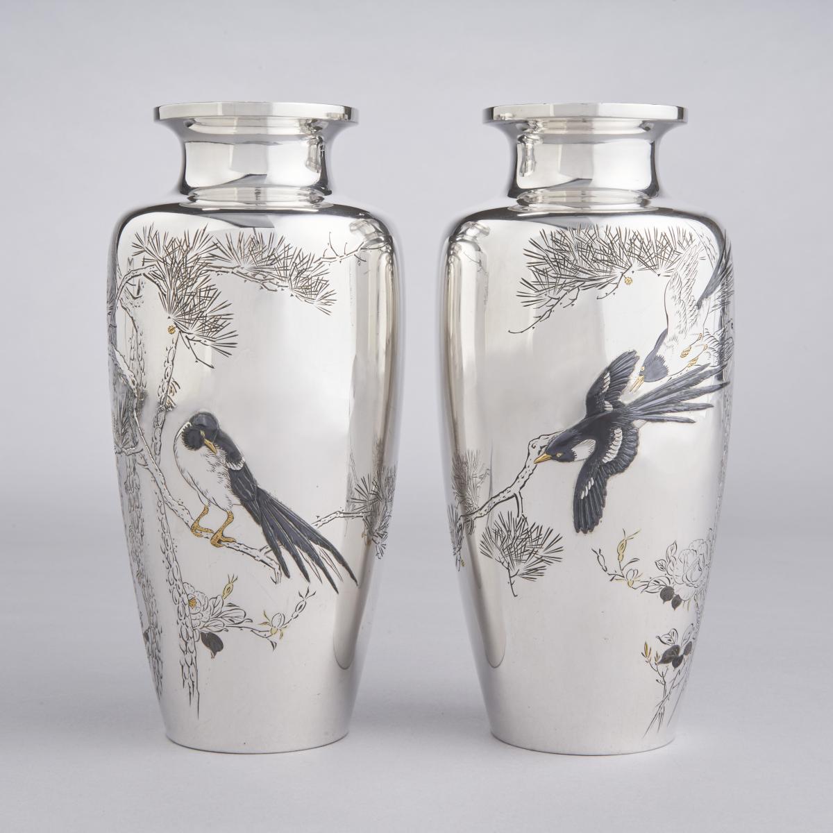 Japanese silver vases, Meiji Period
