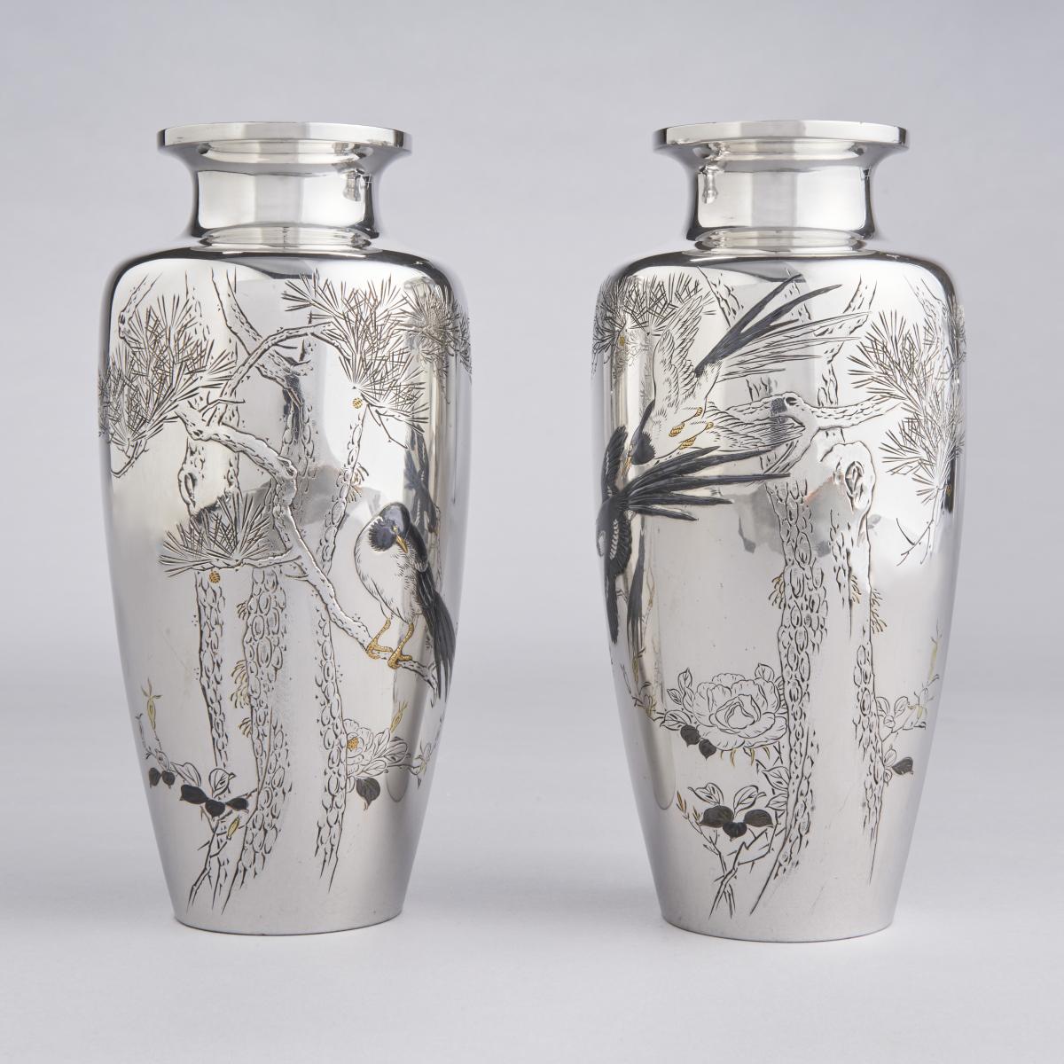 Japanese silver vases, Meiji Period | BADA