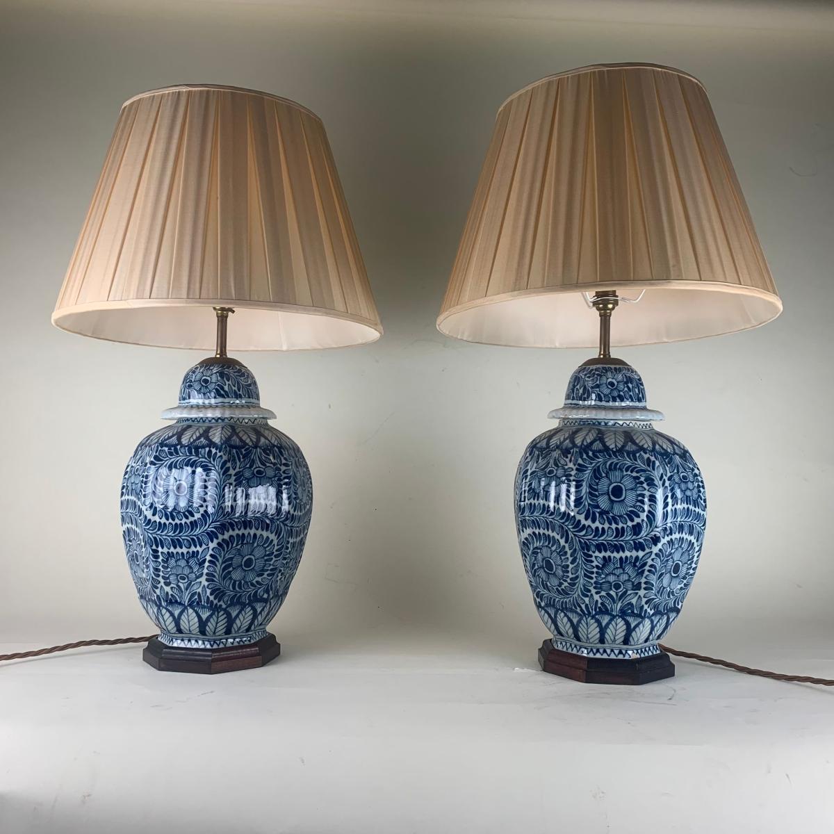 Large pair of Blue and White Delft Vases/ Table Lamps | BADA