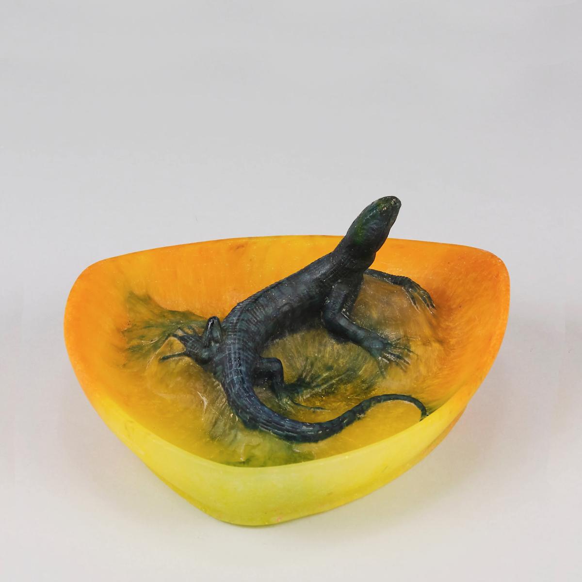 Early 20th Century Pate-de-Verre Vide Poche entitled "Lizard Tray" by  Amalric Walter | BADA