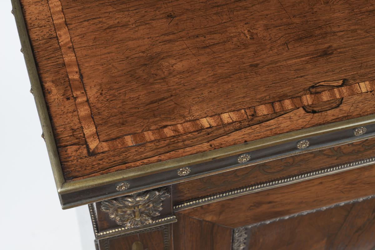 Pair of Regency Rosewood and Cut Brass Inlaid Side Cabinets attributed to George Oakley