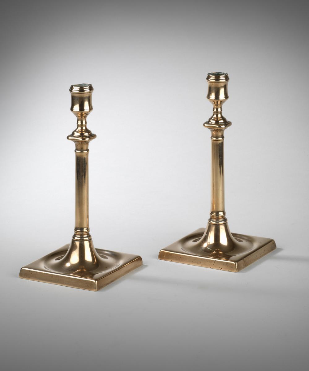 Georgian square base brass candlesticks