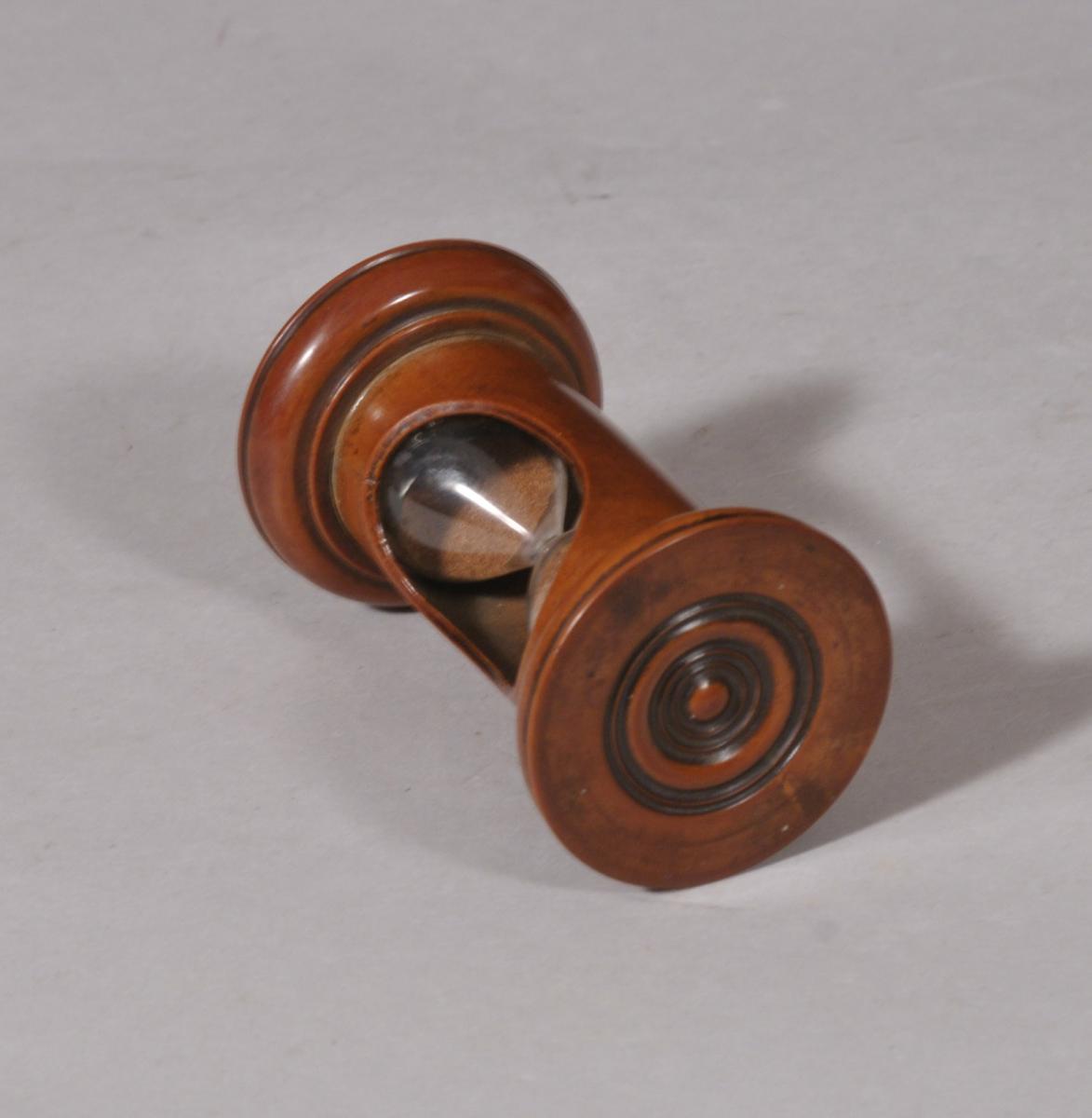 S/6016 Antique Treen 19th Century Glass Sand Timer in a Fruitwood Case