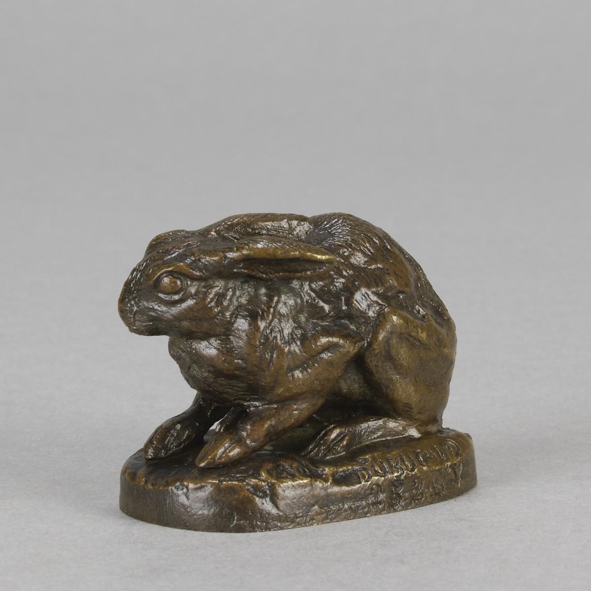 French Animalier Bronze Study Entitled "Crouched Rabbit" by Alfred Dubucand 