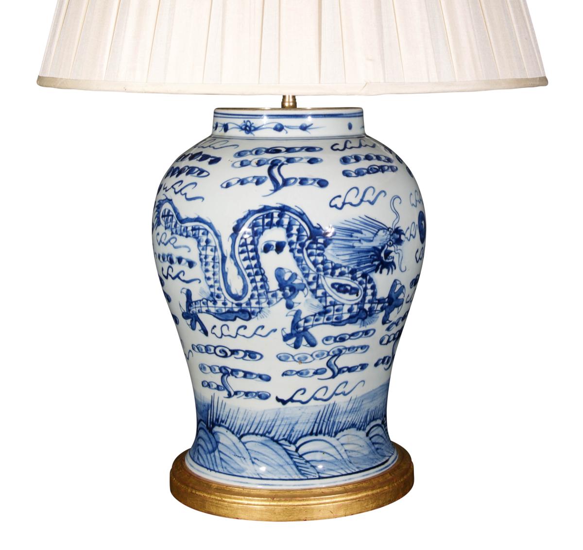 Blue and White Dragon Lamps
