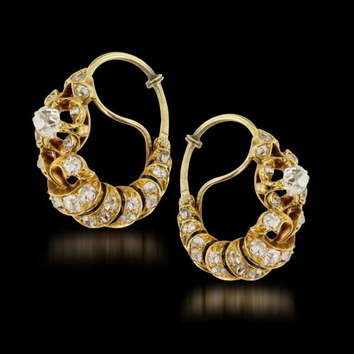 19th century diamond cornucopia style earrings