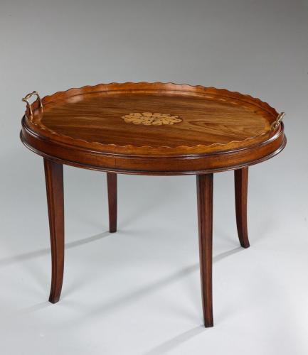 George III period oval mahogany inlaid tray