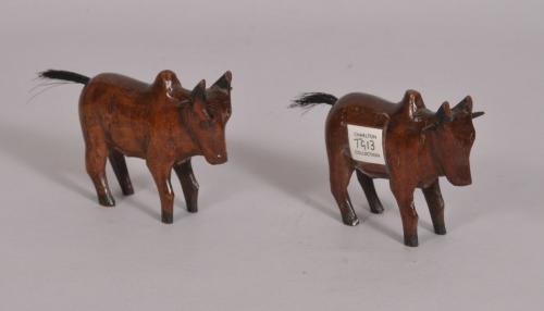 S/2132 Antique Pair of Carved Fruitwood Water Buffaloes