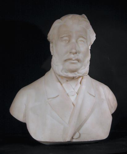 Statuary marble portrait bust of a huntsman